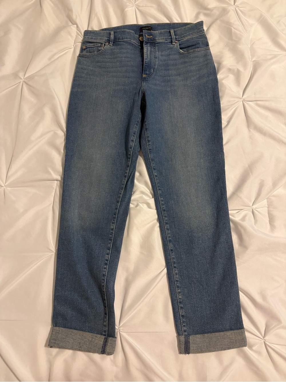 Ann Taylor Boyfriend Jeans in Mid Blue Wash